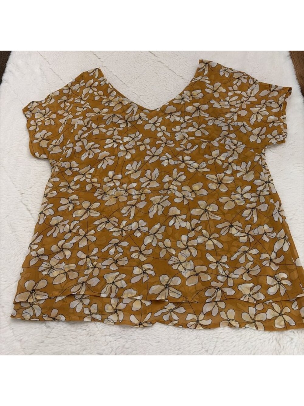 Cabi Womens Small Yellow Floral Sheer Blouse Office Whimsy